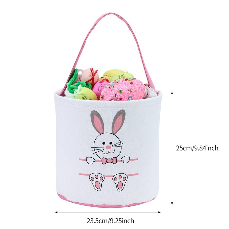XinblueCo Easter Bunny Basket Egg Bags for Kids,Canvas Cotton Personalized Candy Egg Basket Rabbit Print Buckets with Fluffy Tail Gifts Bags for Easterâ€¦â€¦ - Image 4